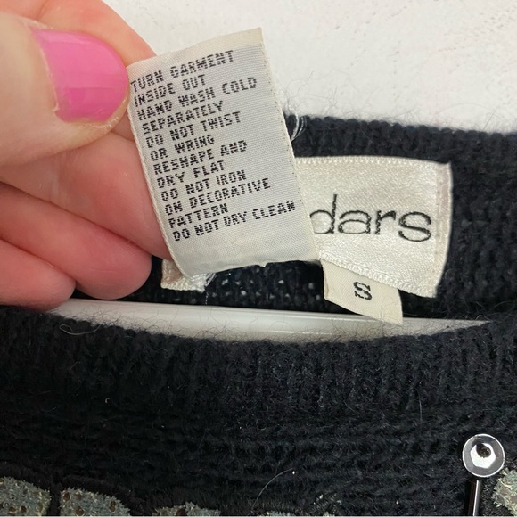 Vintage 90s Sweater Womens Size Small Dolman Beaded Leather Tunic Black Red - Picture 7 of 8